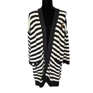 Lauren Ralph Lauren Women's 1X Longline Open Front Striped Cardigan With Crest